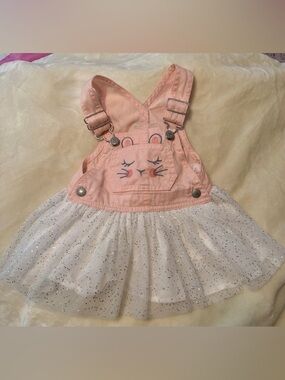 OshKosh B'gosh Baby Girl Bunny Overalls Tutu Dress Glitter Tulle 12M Easter